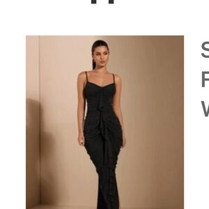 SHEIN Black Ruched Spaghetti-Strap Maxi Dress